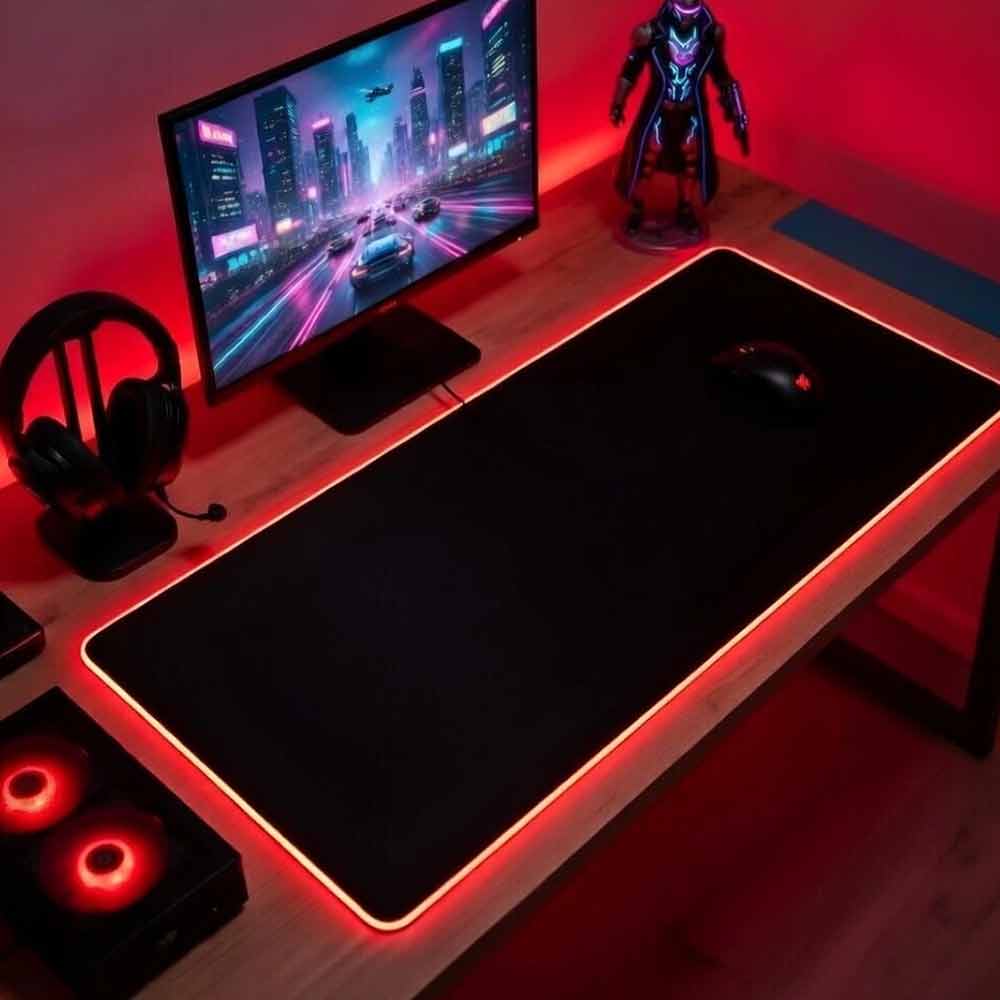 RGB Edge Gaming Desk Mat – 90x40cm XXL Mouse Pad, 3mm Thick, Non-Slip, Black