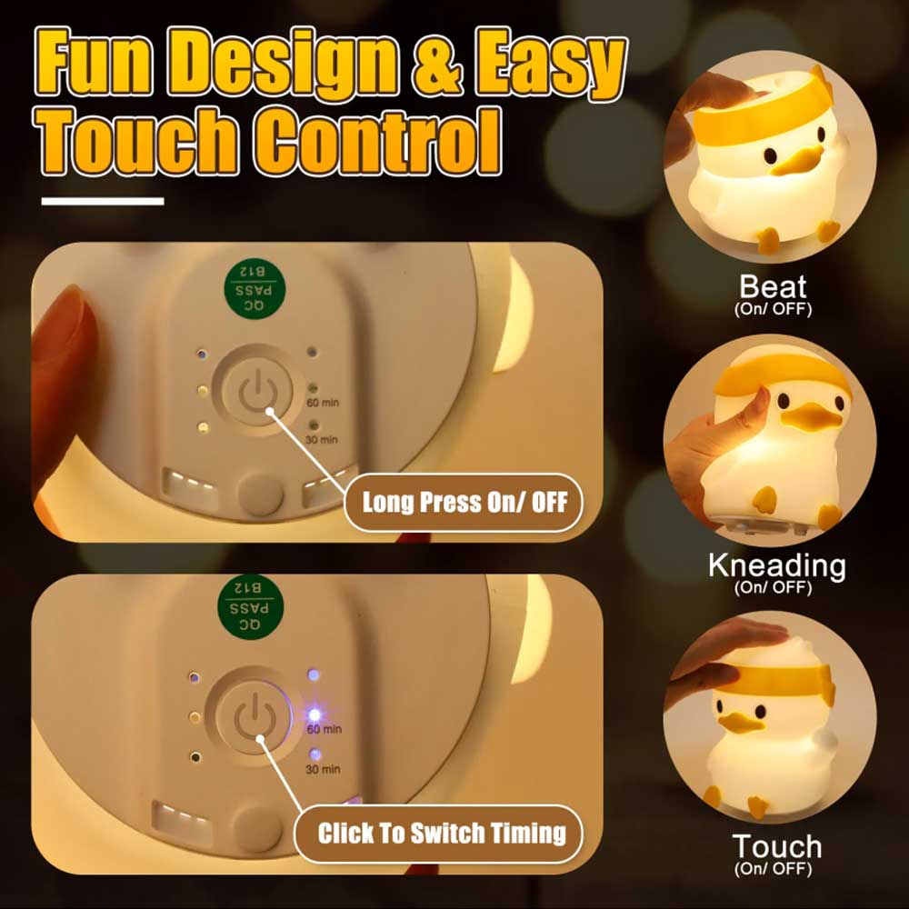 Duck LED Night Light – 6 Cute Color Changing, Dimmable, USB Rechargeable for Bedroom
