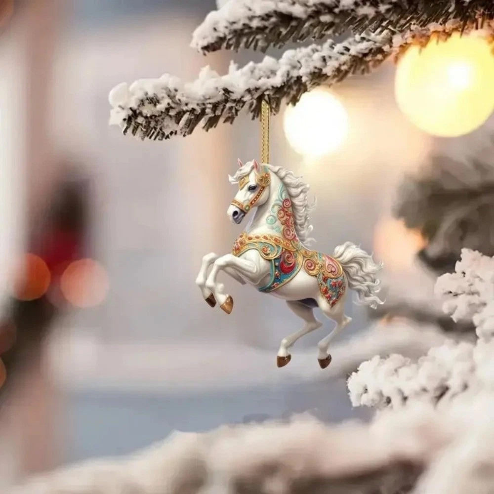 5X Horse 2D Acrylic Christmas Ornament - 8cm Elegant Hanging Pendant for Tree & Car Decor