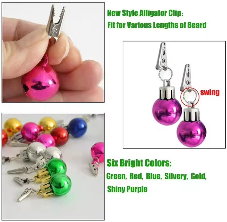 10-Piece Christmas Beard & Hair Clip Bauble Set - Mini Festive Glitter Decorations