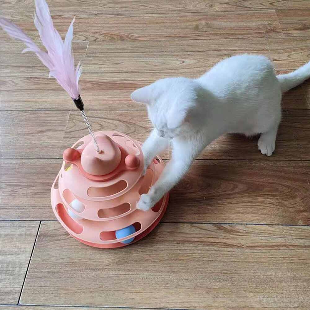 3 Level Cat Toy Kitten Rotating Feather Teaser Tower Interactive Funny Toys