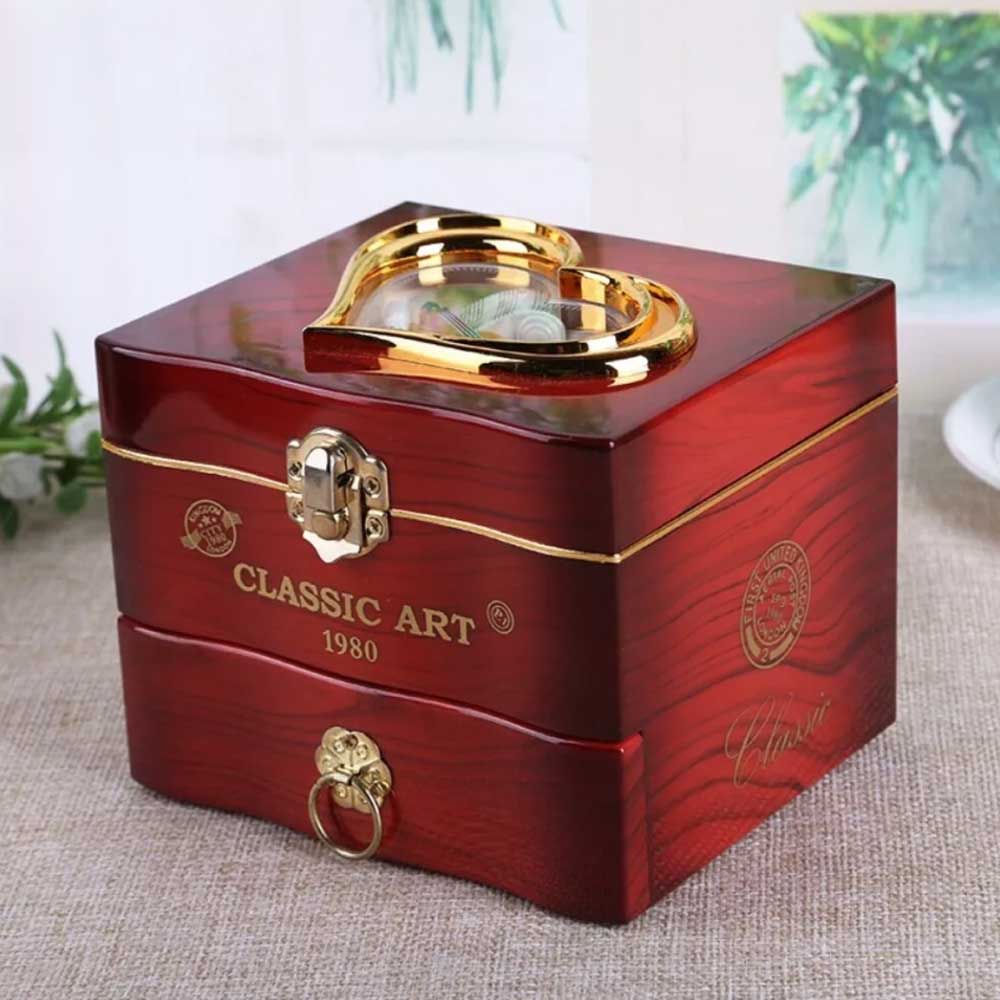 Vintage Automatic Music Box with Ballet Dancing Girl 2-layer Jewelry Box Gift for Her