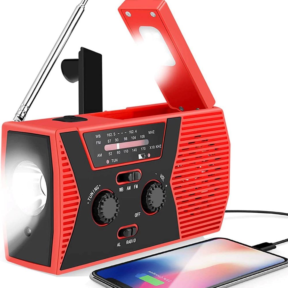 Portable Solar & Hand Crank Emergency Radio – Waterproof with Flashlight & Reading Light