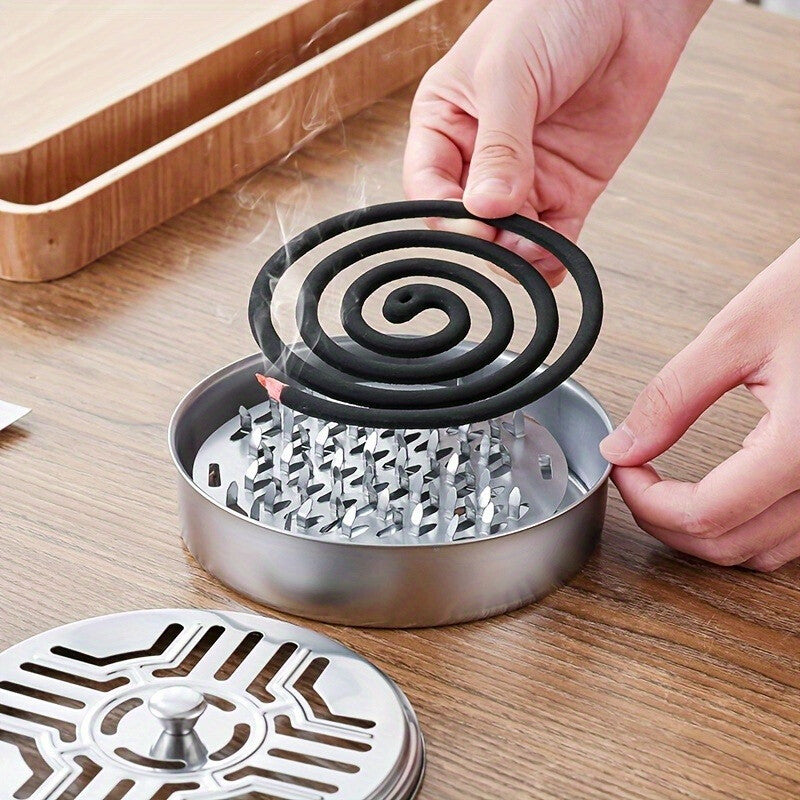 Stainless Steel Mosquito Coil Spiral Repellent Smoke Incense Anti Bug Fly With Lid