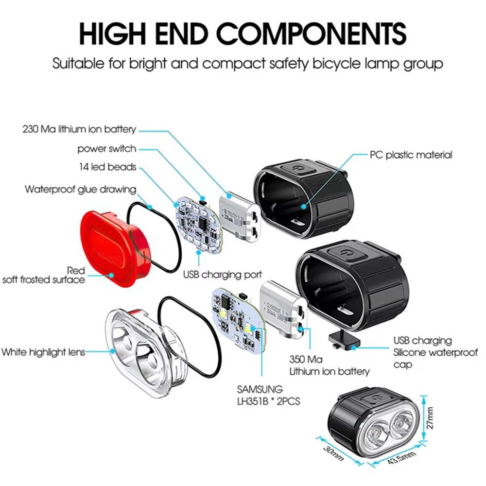 2PCS Super Bright Bike Light Set - Front & Rear LED Bicycle Lamps, Waterproof
