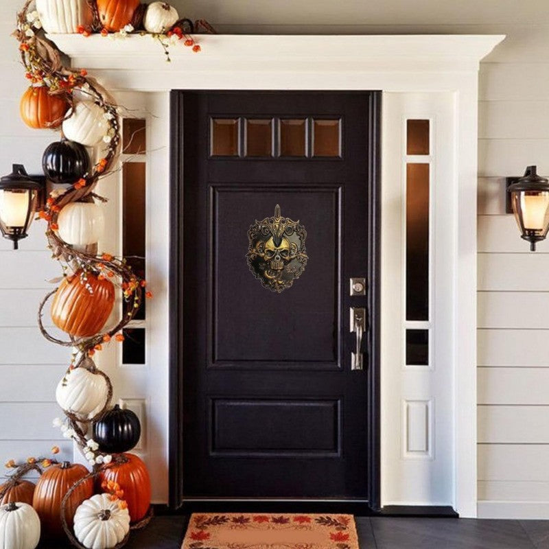 Halloween Doorbell Haunted House Party Prop Spooky Iron Skull Animated Decor