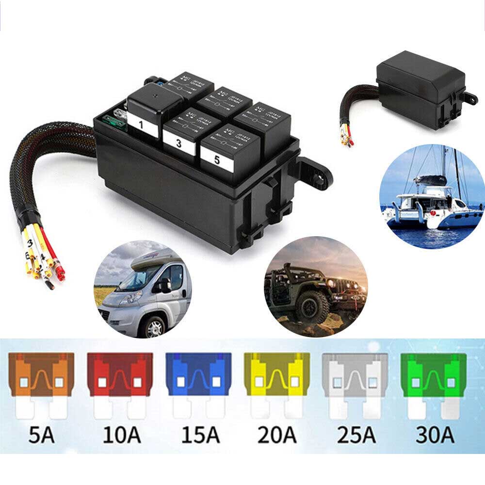 6-Way 12V Auto Waterproof Fuse Relay Holder Box Block 40A Relays with ATC Fuse