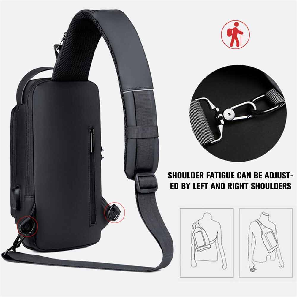 Men Sling Crossbody Bag Anti-theft Chest Shoulder Messenger Backpack USB Port