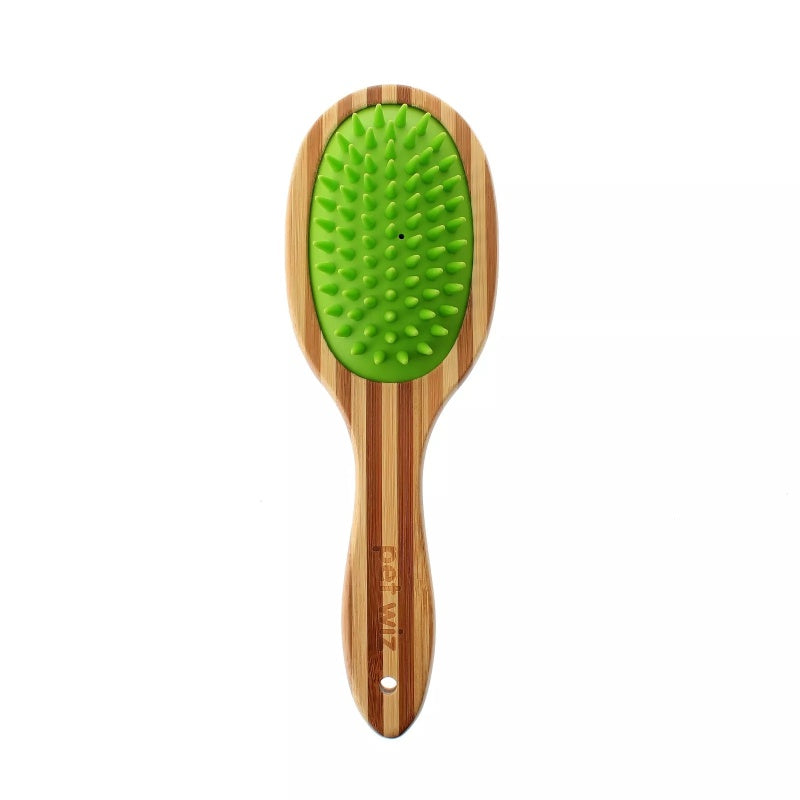 Double Sided Bamboo Dog Brush with Silicone Massager for Dog Grooming