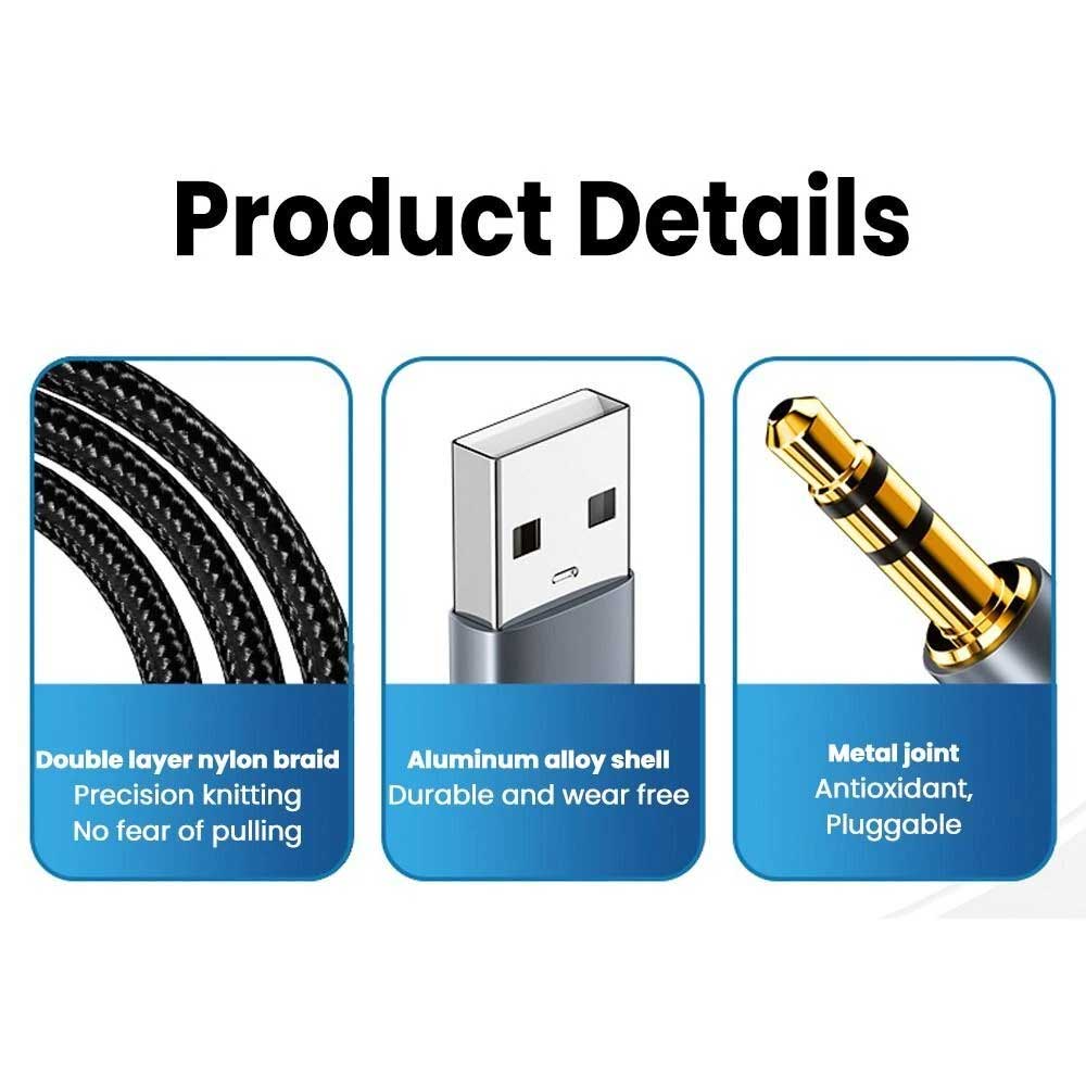USB A to 3.5 Jack Adapter Wire USB to 3.5mm Aux Line Male to Male Audio Cable