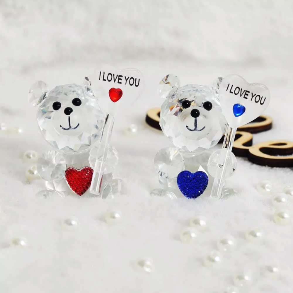 I Love You Sign Crystal Bear Figurine – Desktop Ornament, Guest Gift for Xmas