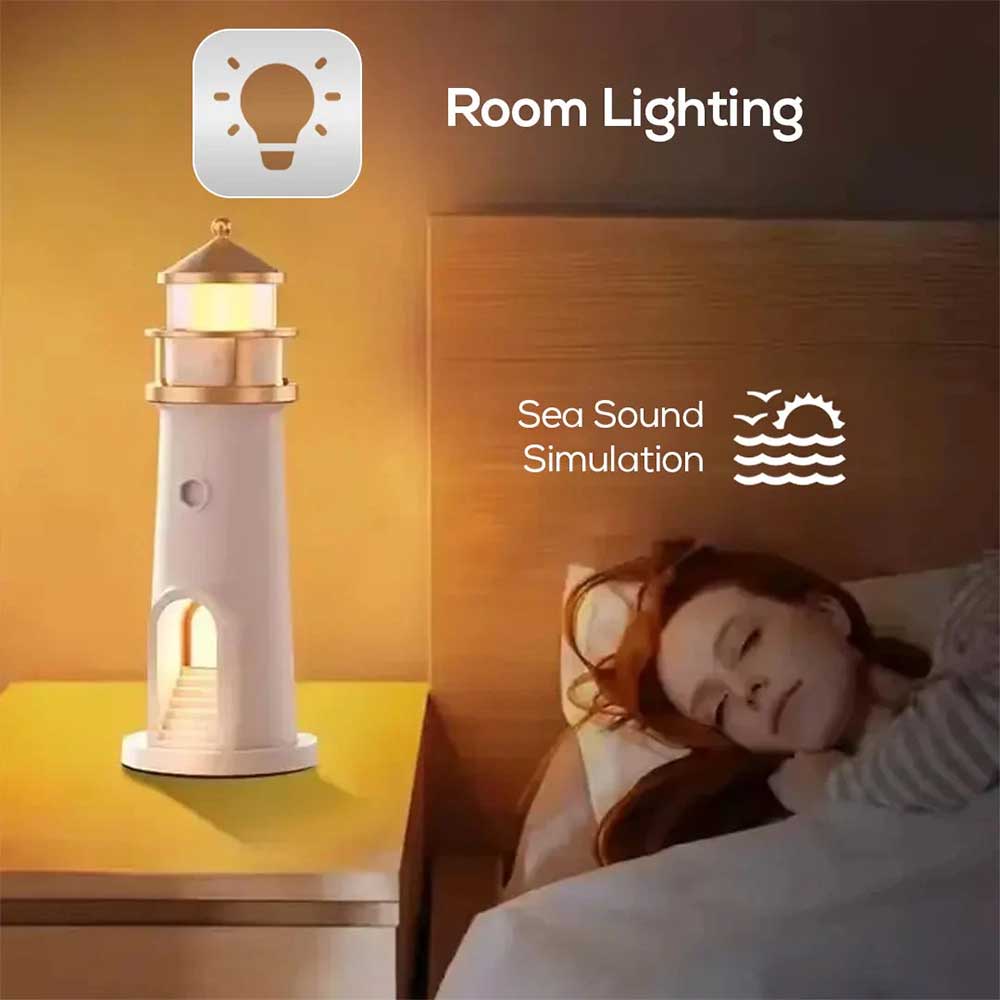 Lighthouse Projector Night Light – 3-in-1 Bluetooth Speaker & White Noise