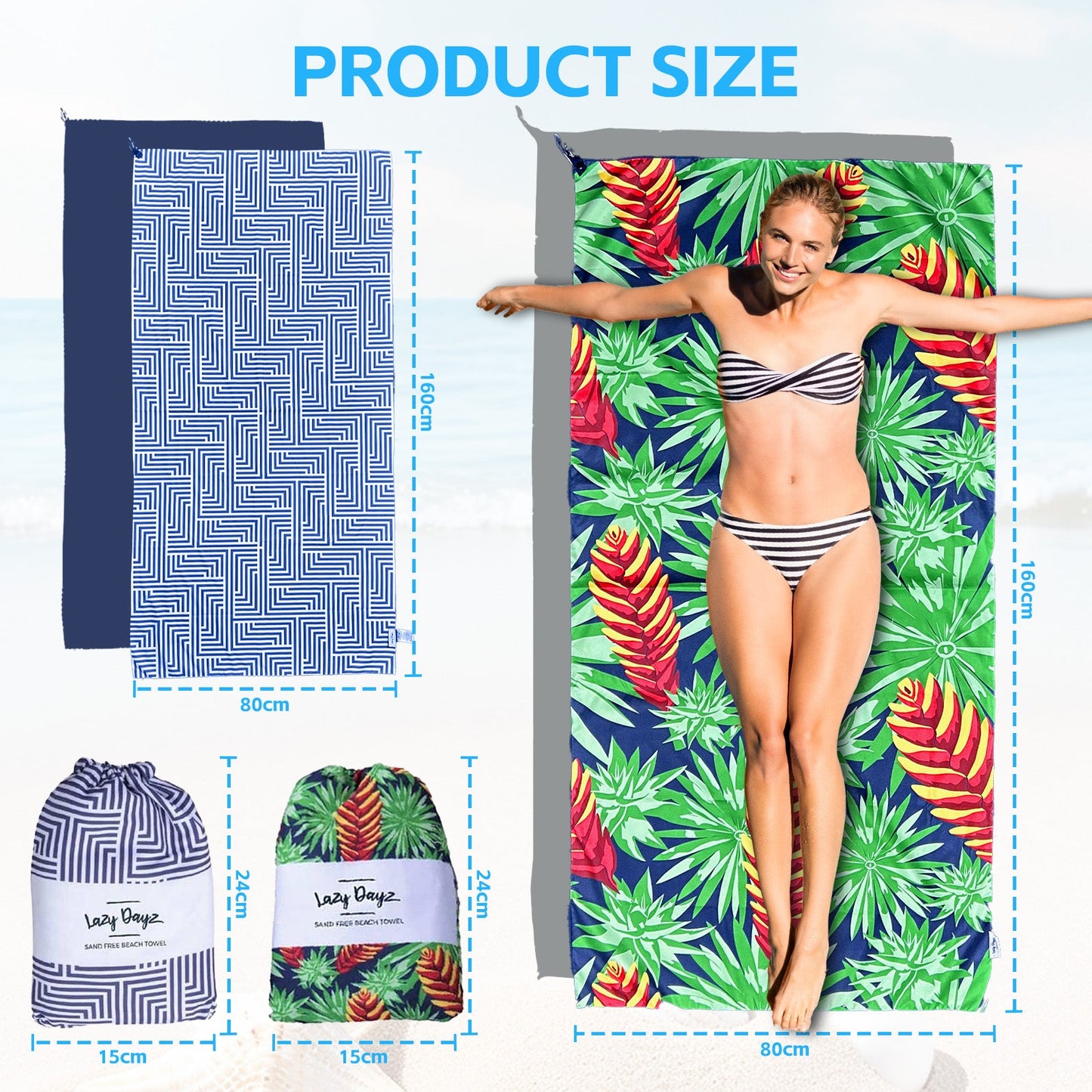 Lazy Dayz Quick Drying Sand Free Beach Towel - Mossman