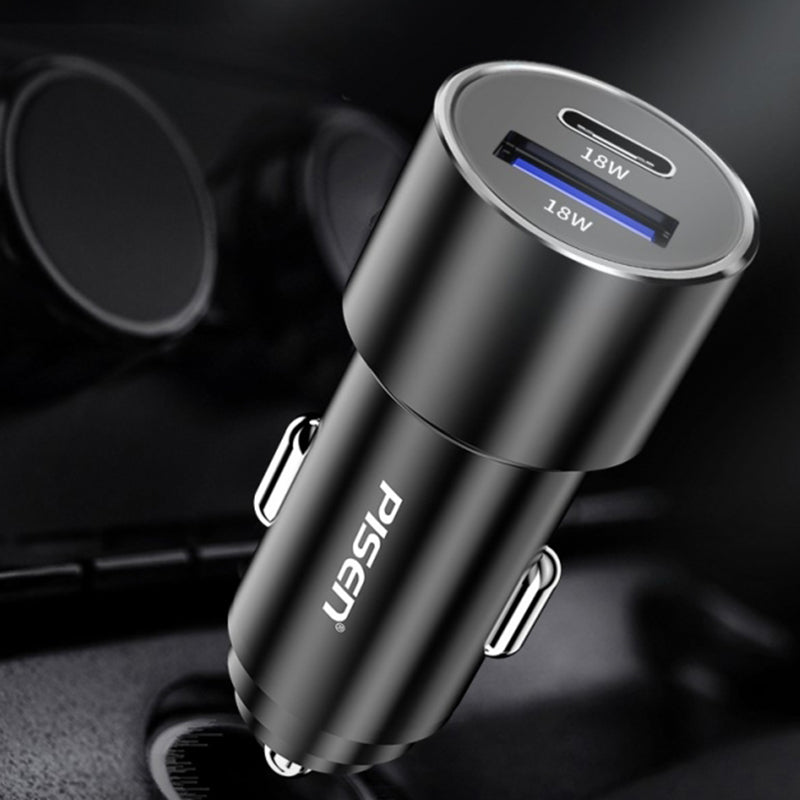 PISEN Metal PD + QC Fast car charger 36W (Black) 5 Pcs 26% off