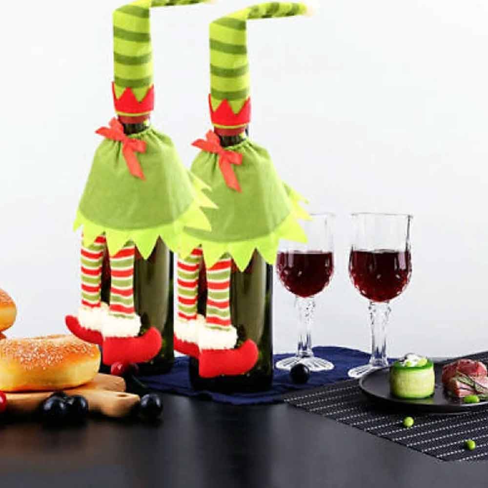 4PCS Christmas Bottle Toppers – Santa Hat Wine Covers for Holiday Table Decor