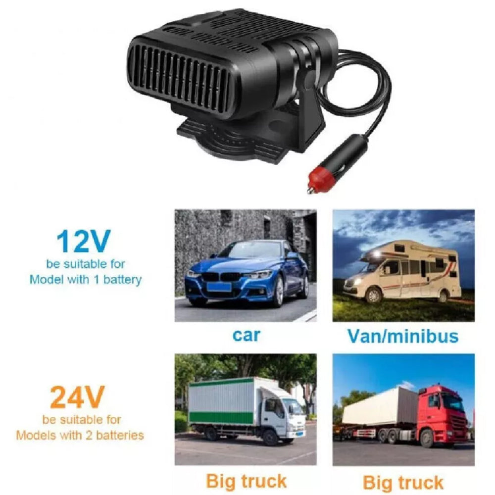 24V Car Fan Heater Portable Vehicle Heating Windscreen Defroster Demister 200W