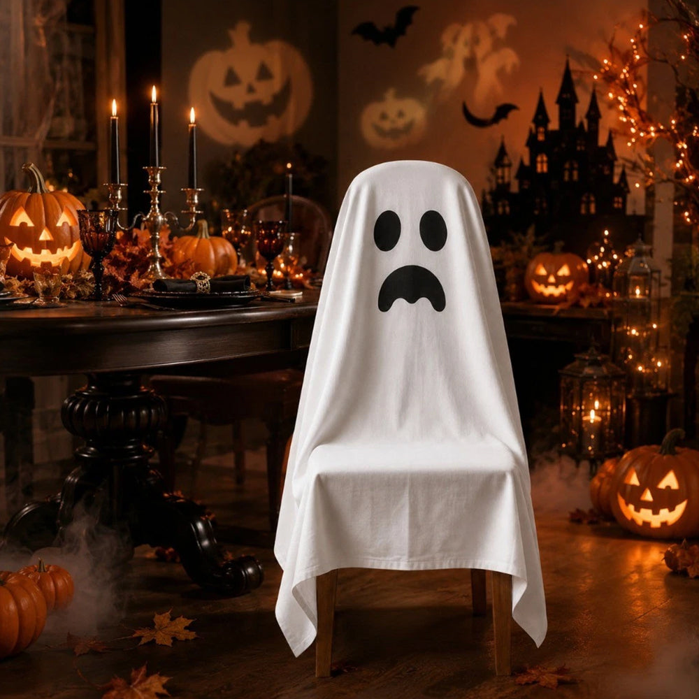 Halloween Dining Chair Cover – Skull Pattern Seat Protector, 120x200cm