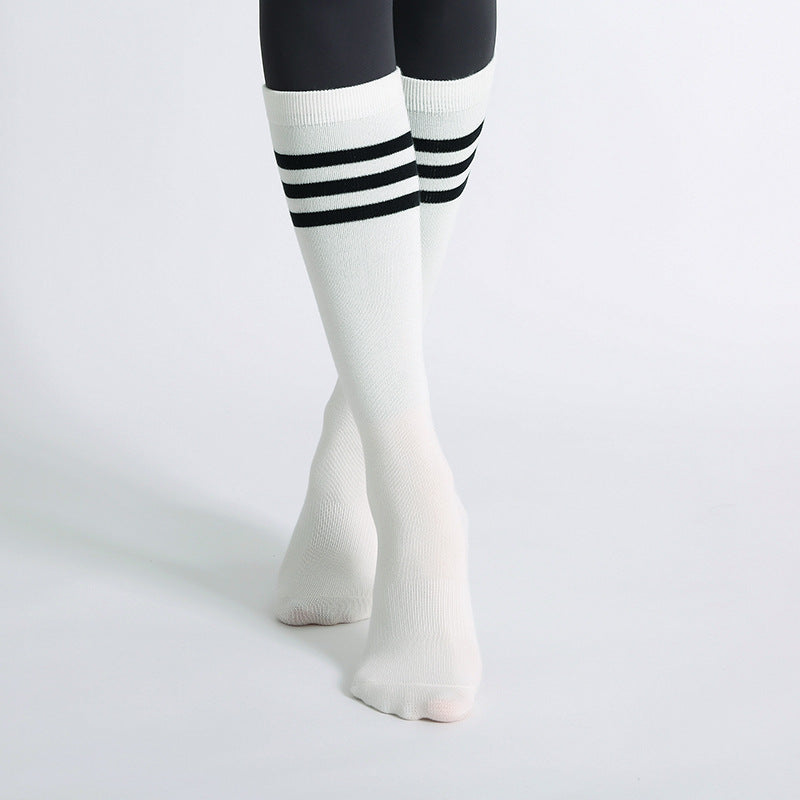Non-Slip Women's Yoga Socks – Mid-Calf Striped for Indoor Floor & Pilates