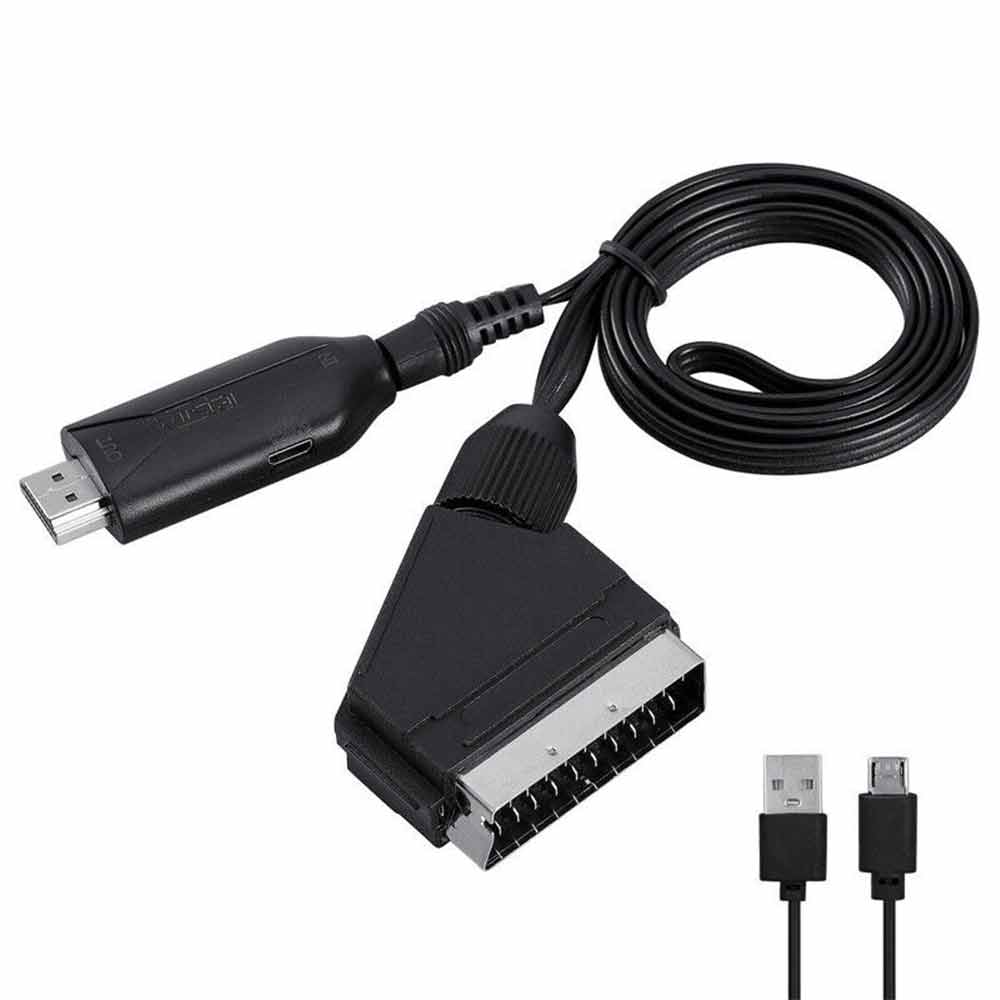 Portable Scart To HDMI Converter with USB Cable Video Audio Adapter For HD TV