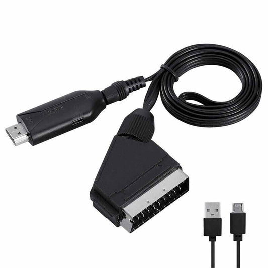 Portable Scart To HDMI Converter with USB Cable Video Audio Adapter For HD TV