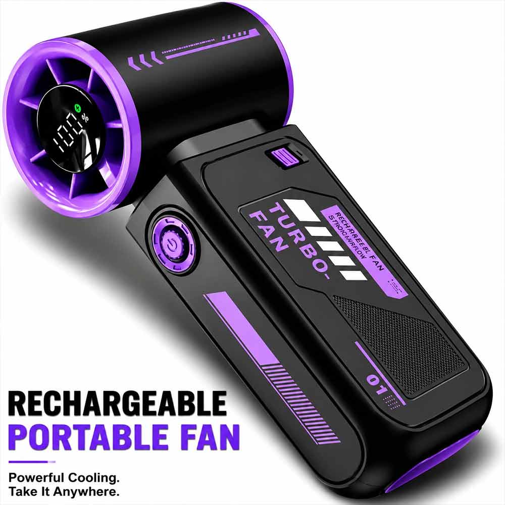 Handheld Turbo Fan – USB Rechargeable 3600mAh Portable Adjustable Airflow