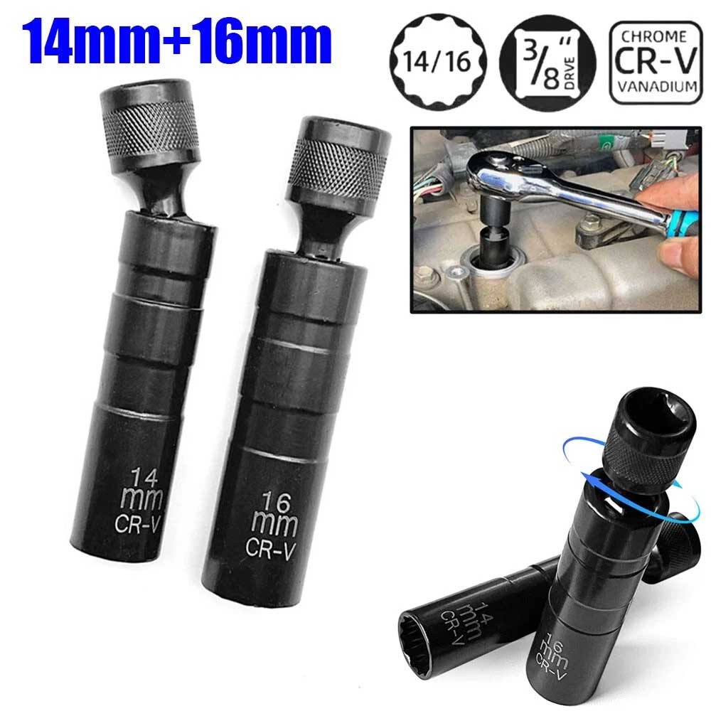 2X Magnetic Thin Wall Spark Plug Socket Set - 12-Point Swivel 14mm & 16mm