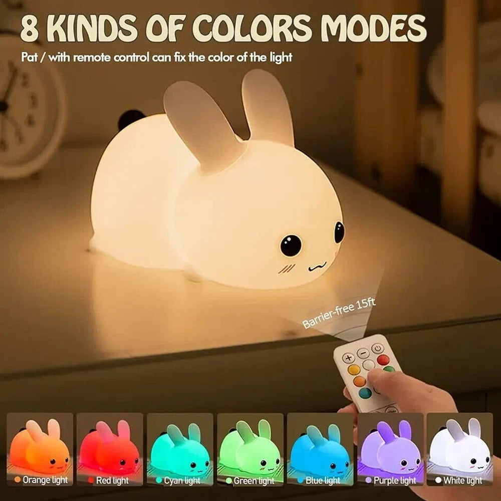 Soft Silicone Bunny Lamp – Rechargeable LED Night Light with RGB Remote