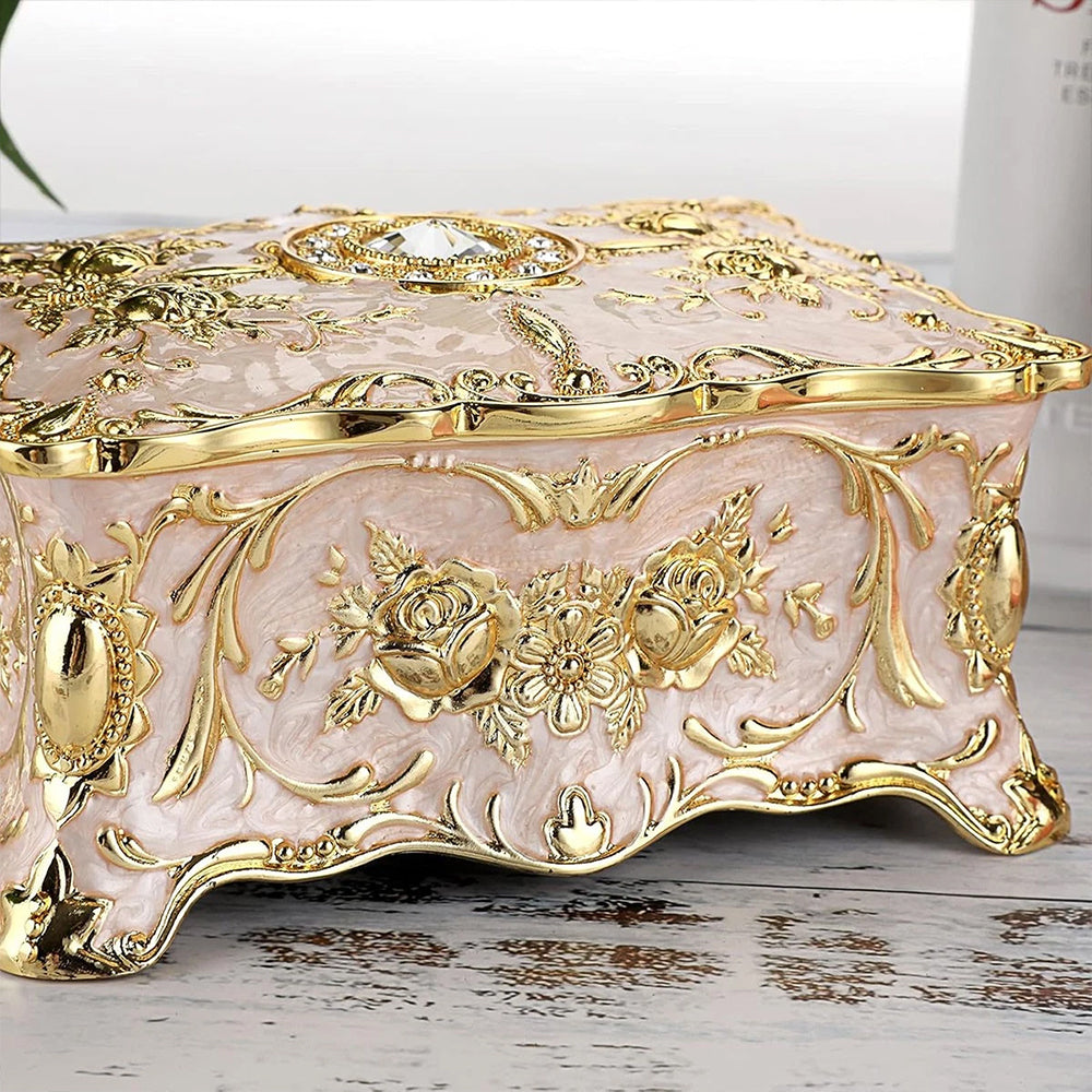 Jewellery Storage Box – Vintage Alloy Organiser, Ring Necklace Case Gift