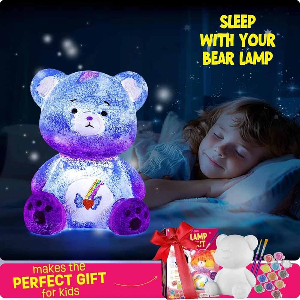 Arts & Crafts Bear Lamp Kit – Paint Your Own Lamp with 12 Paints & Brushes