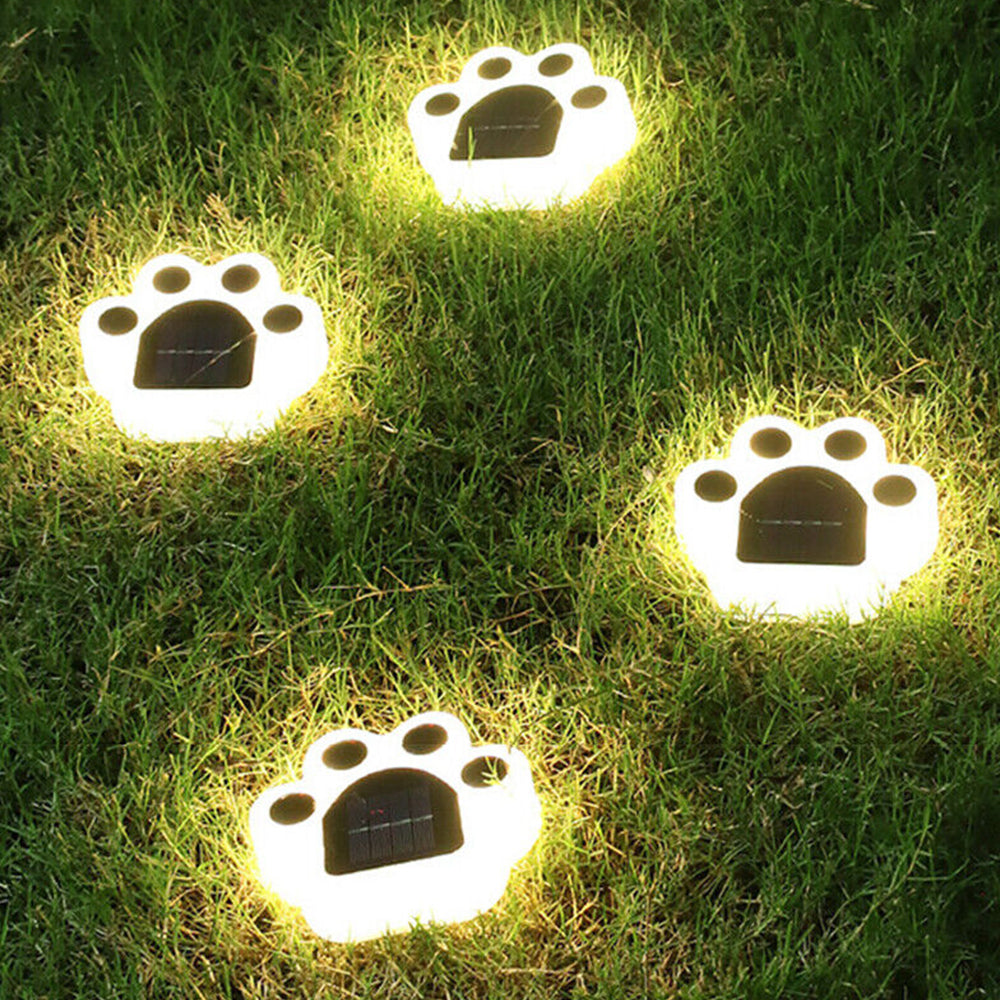 4PCS Animal Bear Paw Print Solar Power Light Outdoor Garden Yard Waterproof Lamp