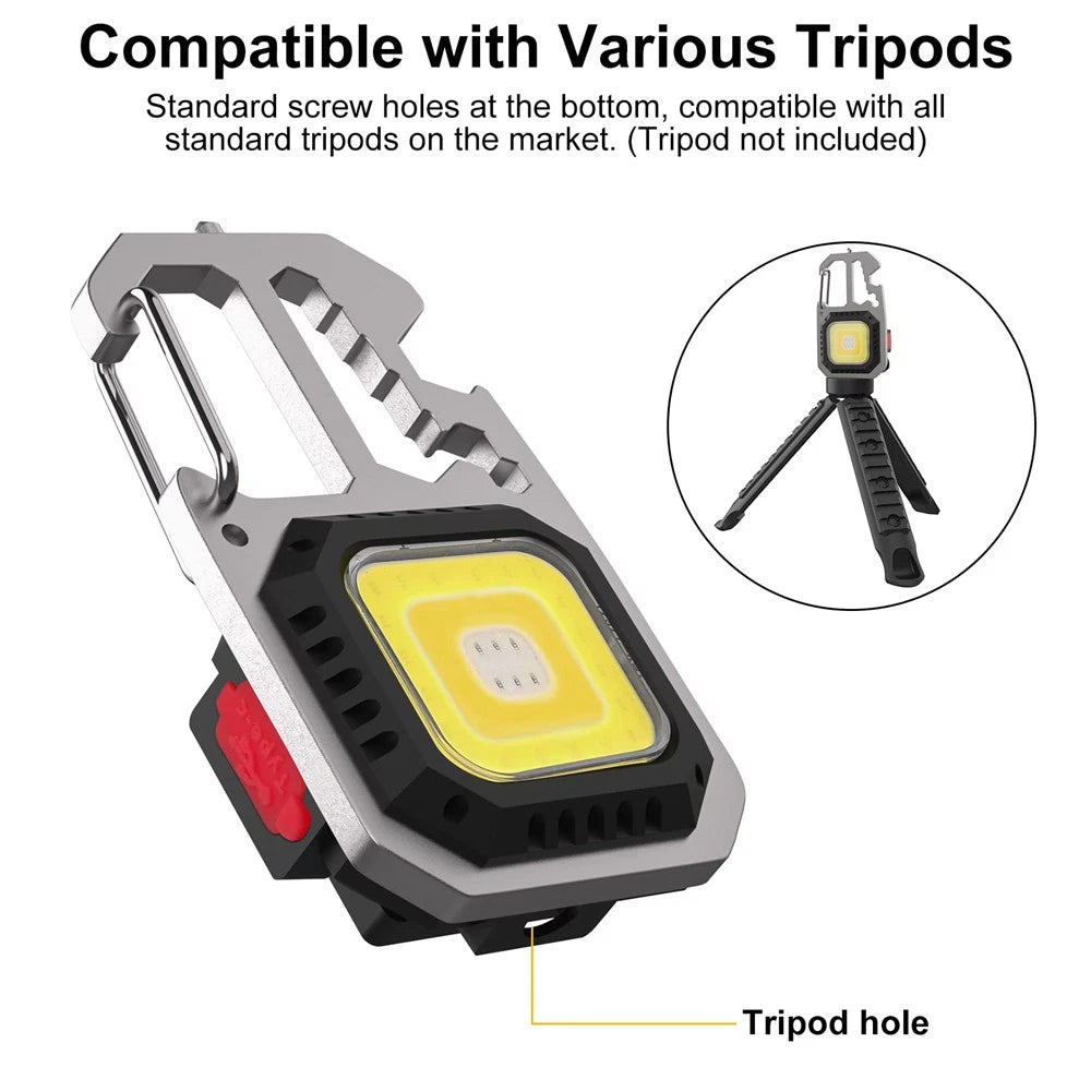 1x USB Rechargeable LED COB Work Light - Mini Keychain Torch with Magnet & 7 Modes