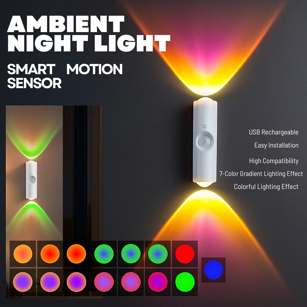 Smart Magnetic RGB LED Night Light - Motion Sensor USB-C Rechargeable Ambient Lamp