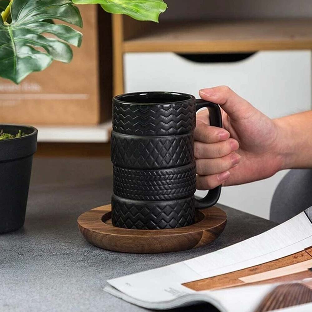 Tyre Tire Ceramic Mug Large 500ml - Novelty Coffee Tea Cup Gift for Car Lovers