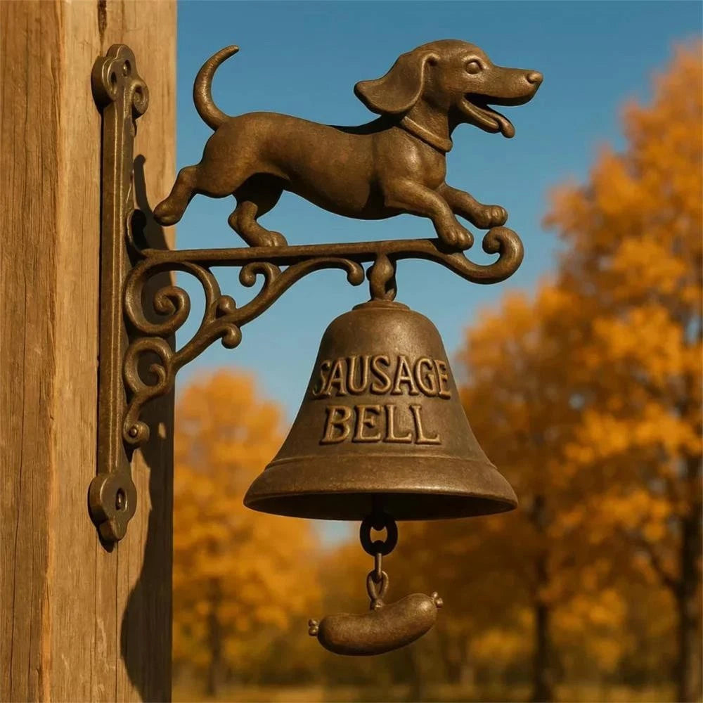 Vintage Sausage Dog Doorbell – Rustic Outdoor Dinner Bell Resin Welcome
