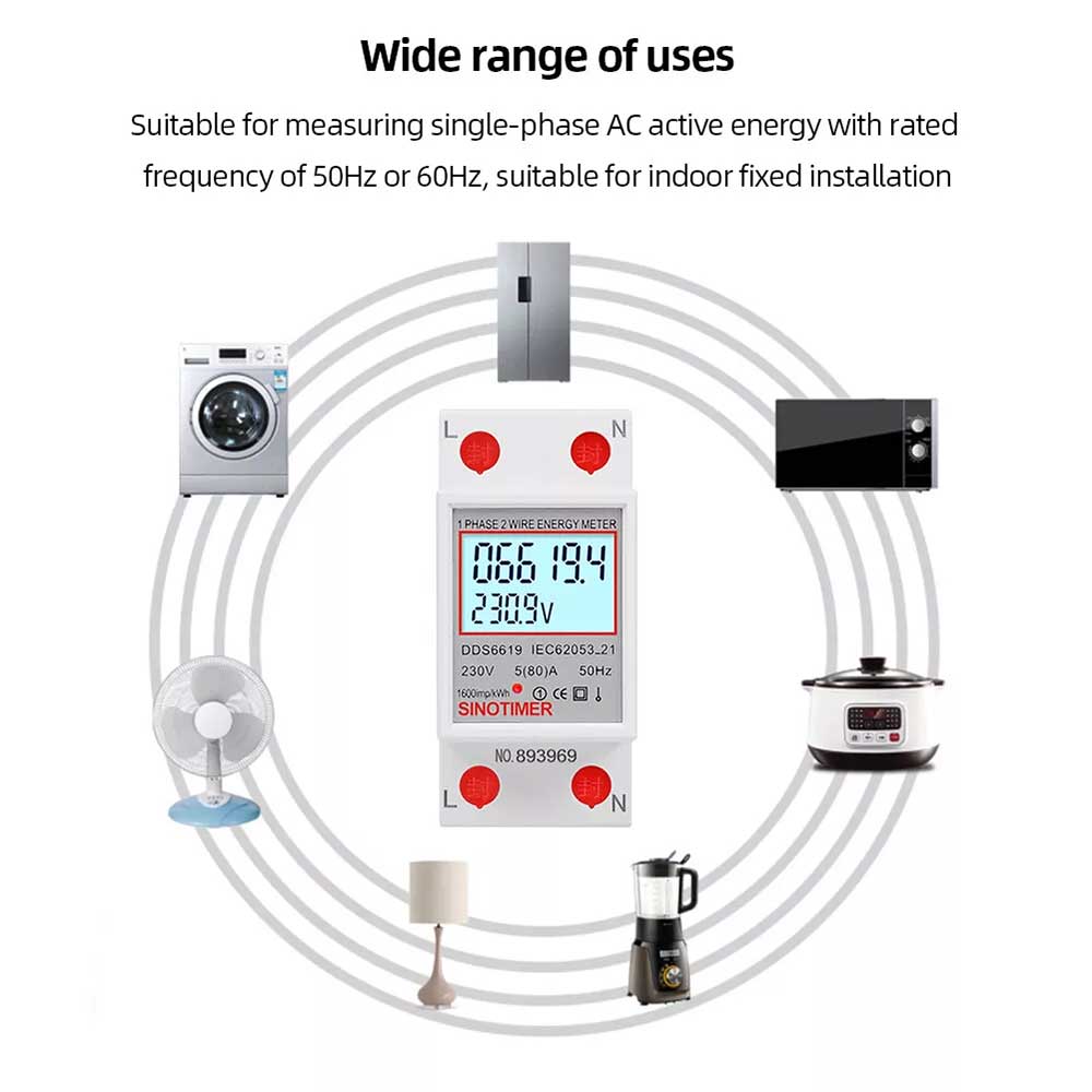 Digital KWH Electric Meter LCD Display 220V 230V Power Meter 50 60Hz for Indoor