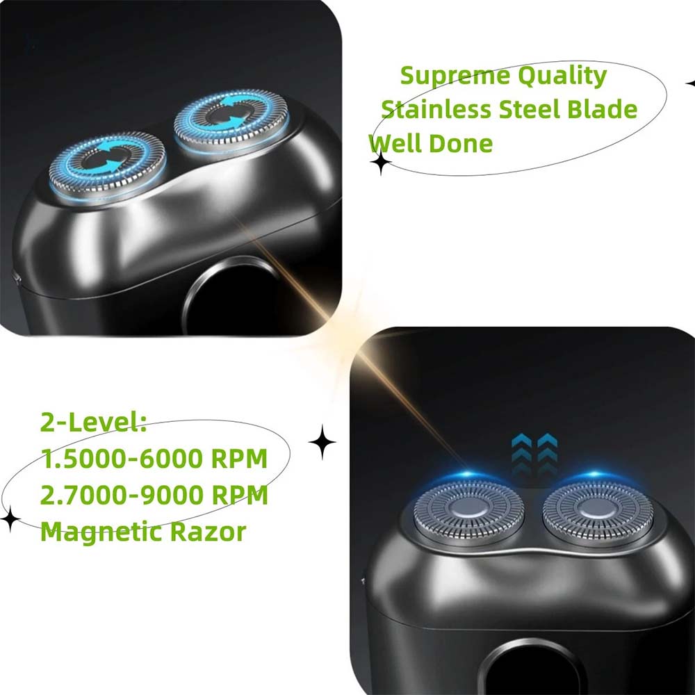 Portable Rotary Travel Shaver - Cordless Wet & Dry Beard Trimmer, High Speed