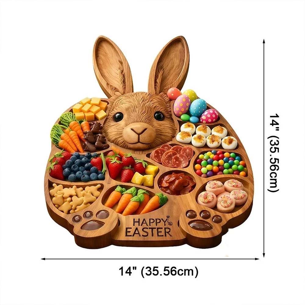 Easter Bunny Wooden Serving Platter - 14" x 14" Cold Dishes Board, Great Gift