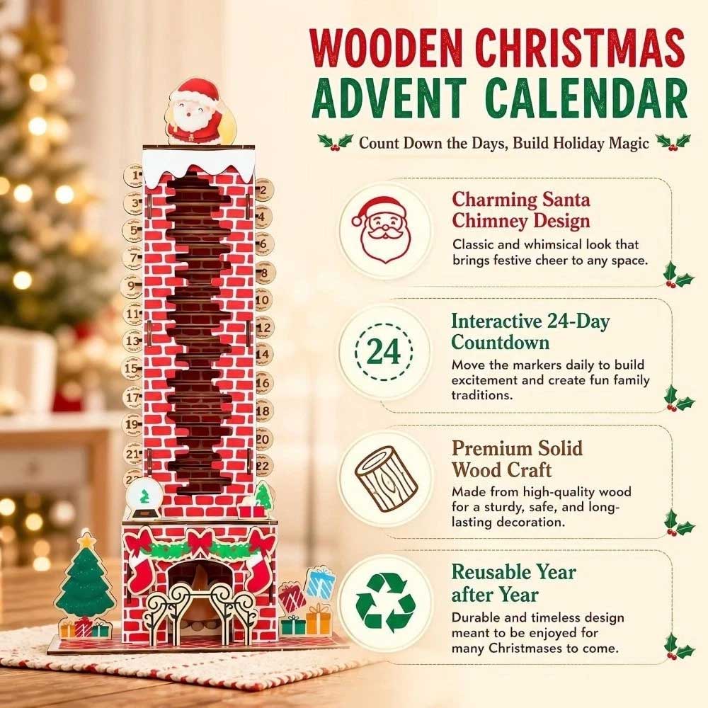 24-Day Santa Chimney Advent Calendar – Wooden Christmas Countdown Puzzle