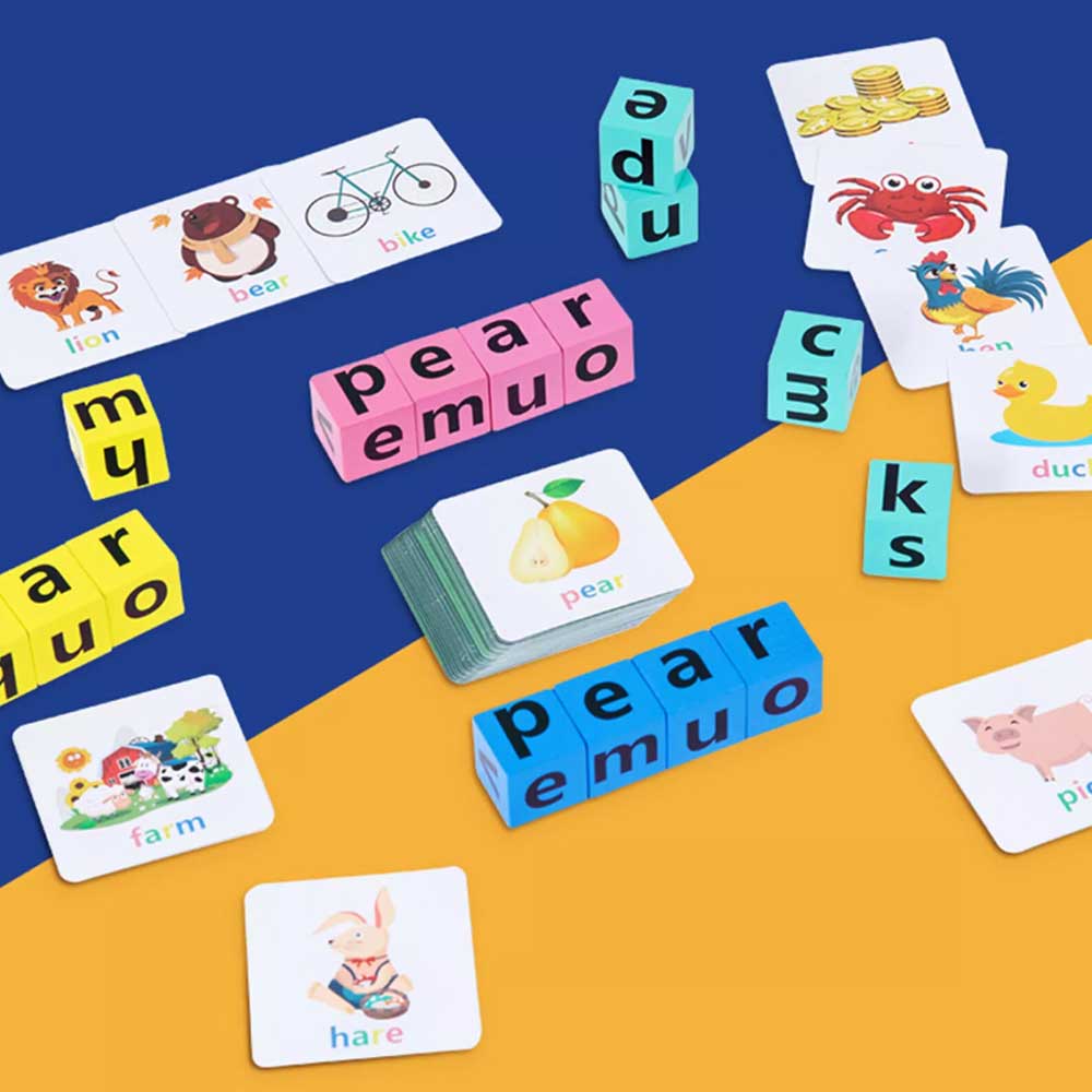 16Bricks Montessori English Words Spelling Game Educational Toys Wooden Crossword Puzzles
