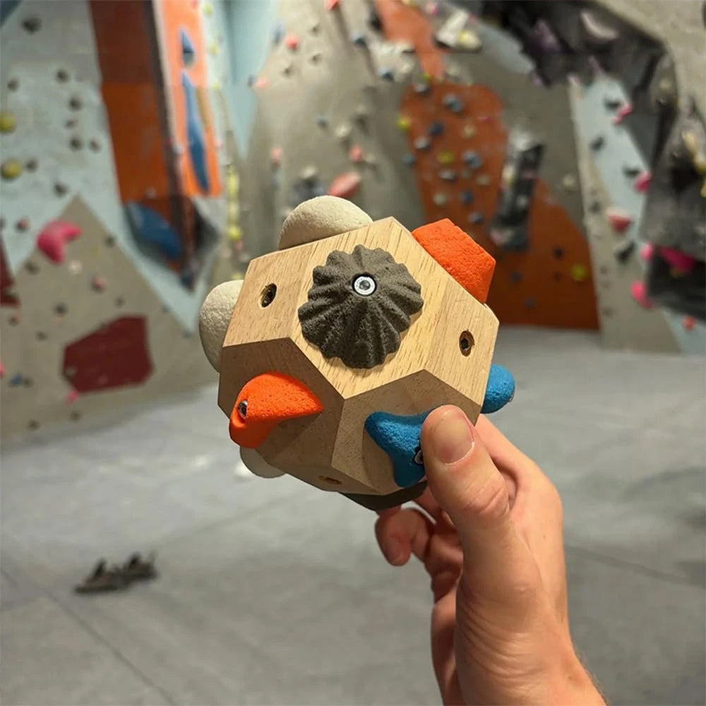Portable 3D Wooden Boulder Climbing Ball – Handcrafted Finger Strength Trainer with Adjustable Holds