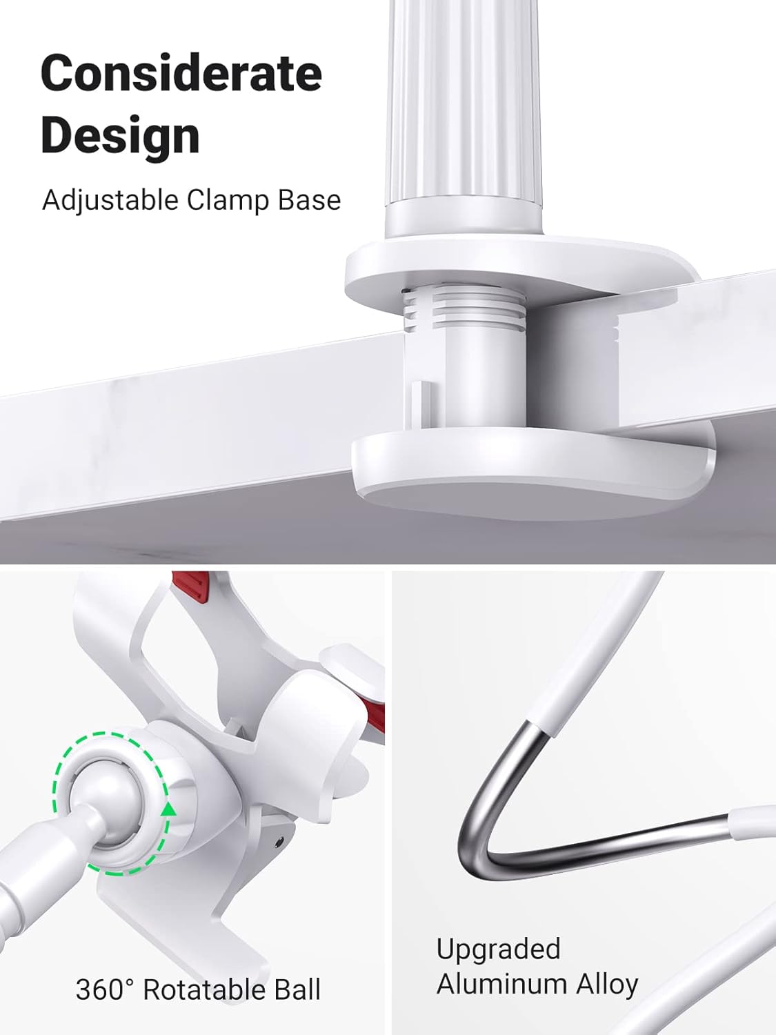 UGREEN Phone Holder for Bed Flexible Clamp Overhead Long Arm Clip 4-7.2'' Phones