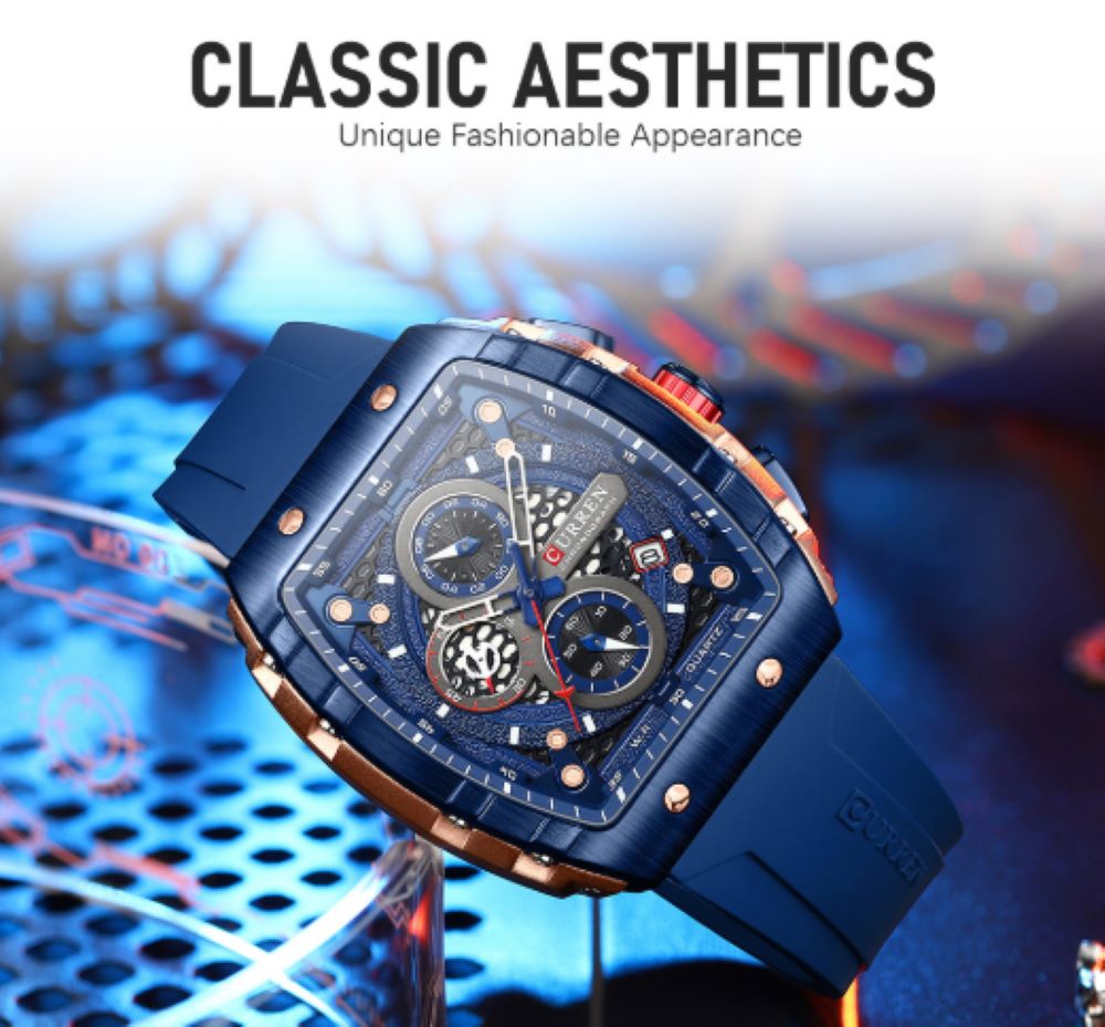 Men's Chronograph Watch – 47mm Quartz Silicone Strap, 3ATM Water Resistant