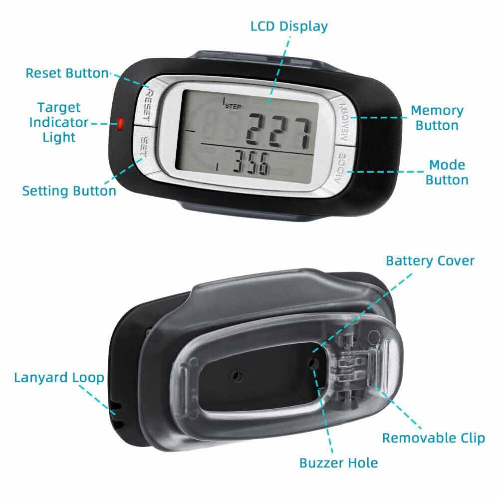 3D Sensor LCD Pedometer Step Walking Distance Calorie Counter Pedometer Clip on for Jogging Running