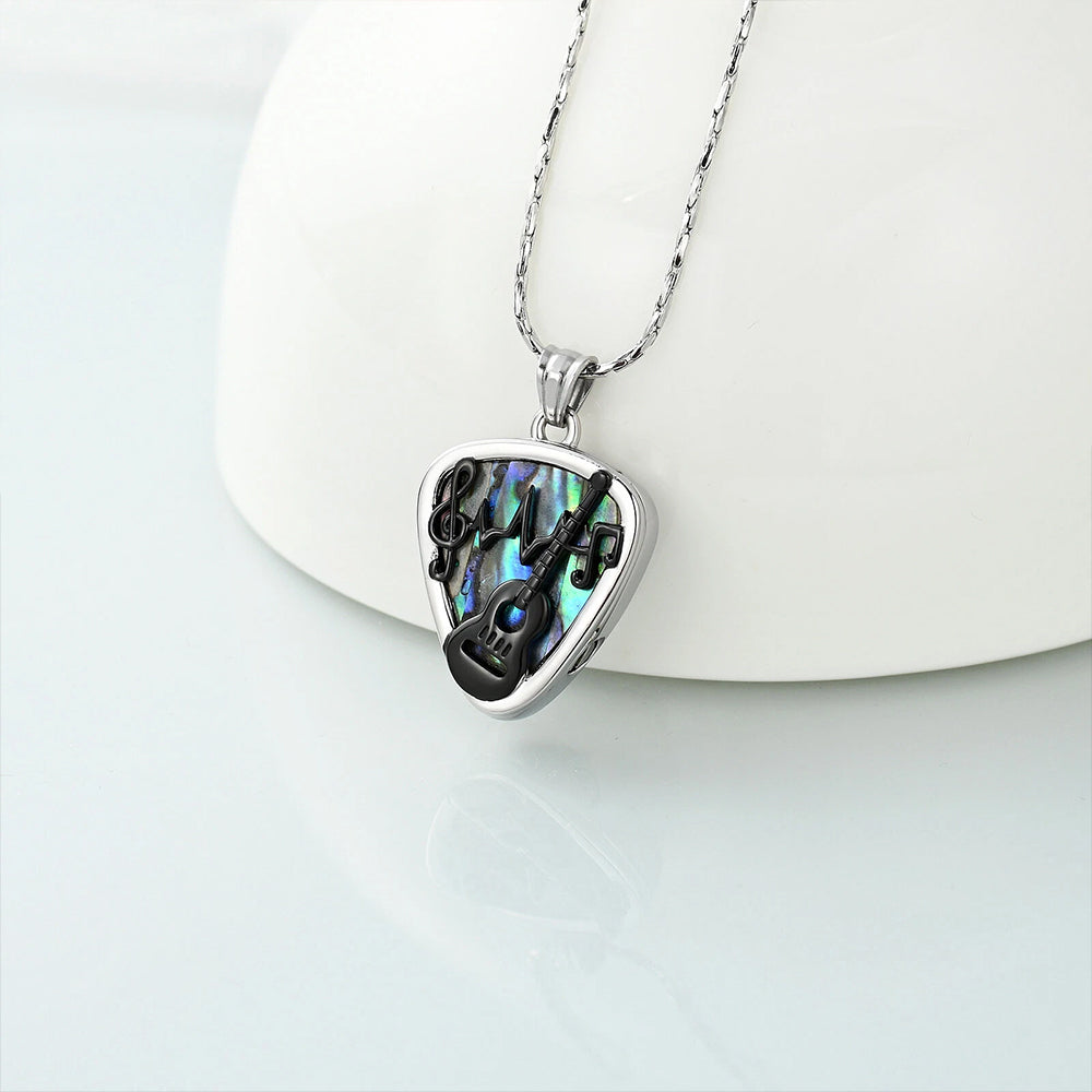 3-Piece Guitar Pick Ash Urn Necklace Set | Memorial Pendant with Abalone Shell & Musical Design