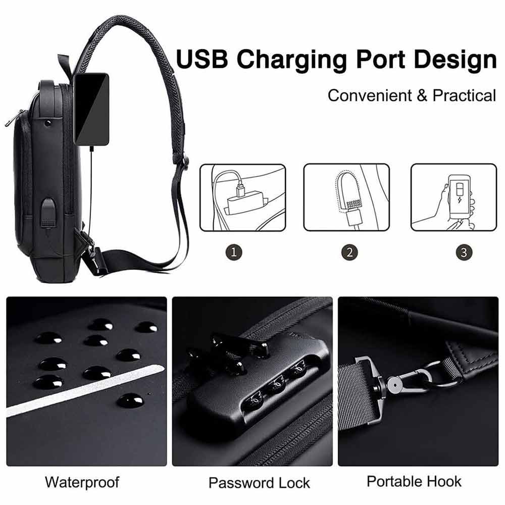 Men Sling Crossbody Bag Anti-theft Chest Shoulder Messenger Backpack USB Port