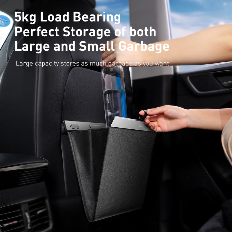 Baseus PU Leather Car Trash Bag - Waterproof, Leakproof Waste Basket with Magnetic Closure