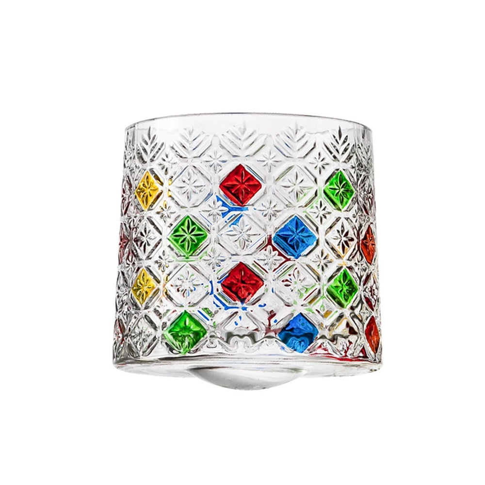 Crystal Whiskey Glass Set - Colored Snowflake Glass Holder Gift for Bourbon & Cocktail