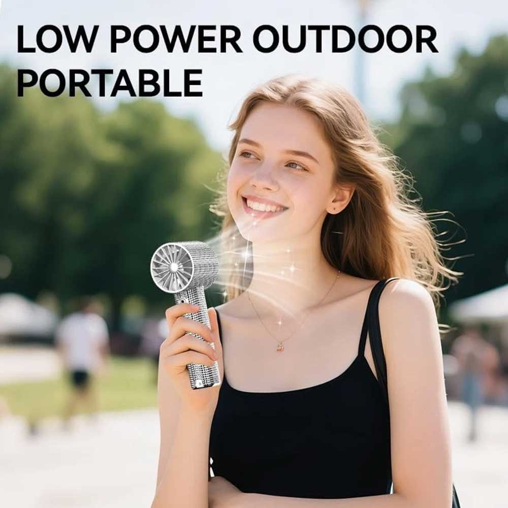 S5 Full White Diamond Handheld Turbo Fan - 199-Speed Portable LED Display Mini Fan