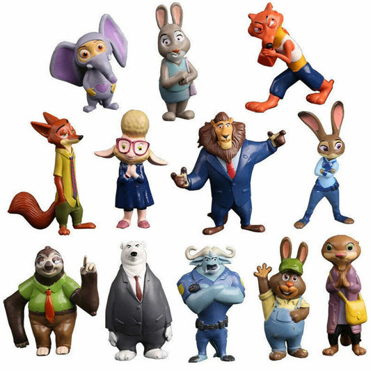 12pcs Cartoon Animal Mini PVC Figures -Colorful Character Collection Set