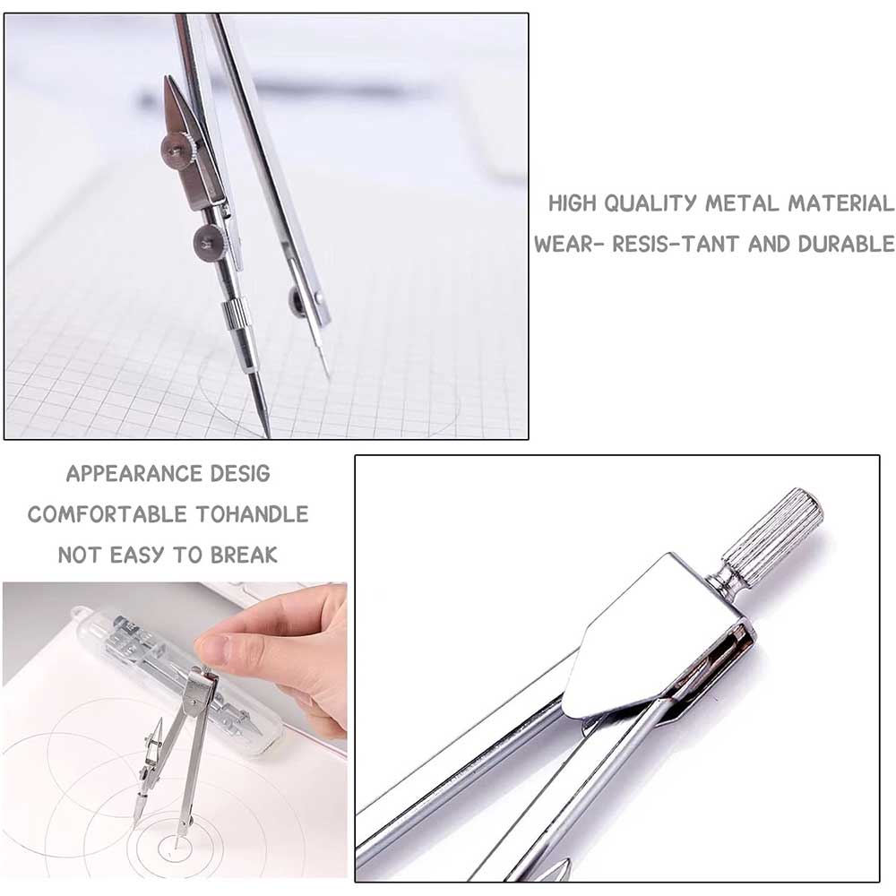 Metal Drafting Compass – Refillable Geometry Tool with Extra Leads & Case